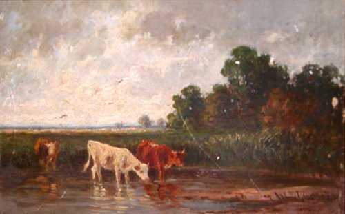 Appraisal: Artist Neppel Heinrich Title Three Cows by River Date Medium