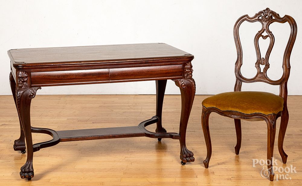 Appraisal: Victorian mahogany desk and chair h Victorian mahogany desk and