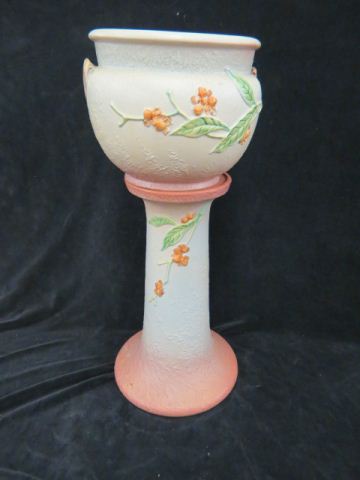 Appraisal: Roseville Pottery Bittersweet Jardiniere Pedestal burgundy gray - on jardiniere