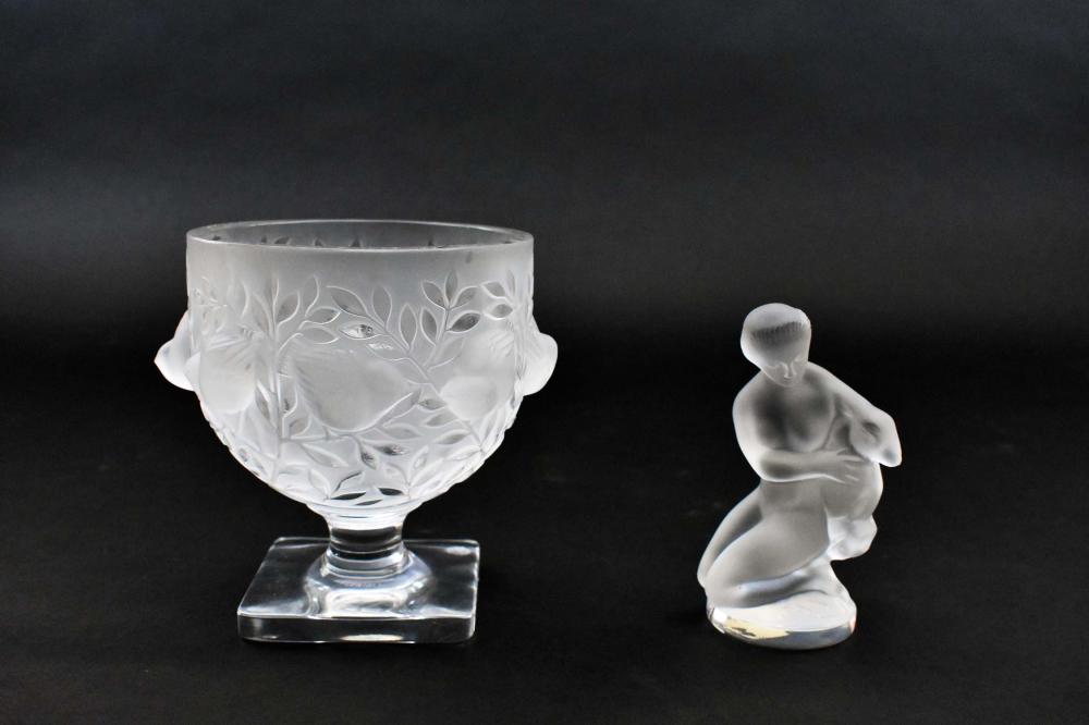 Appraisal: LALIQUE GLASS ELIZABETH VASE A DIANA MASCOTBoth acid etched Lalique