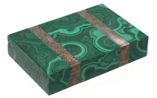 Appraisal: Continental Malachite Onyx Silver Box The lid inlaid with two