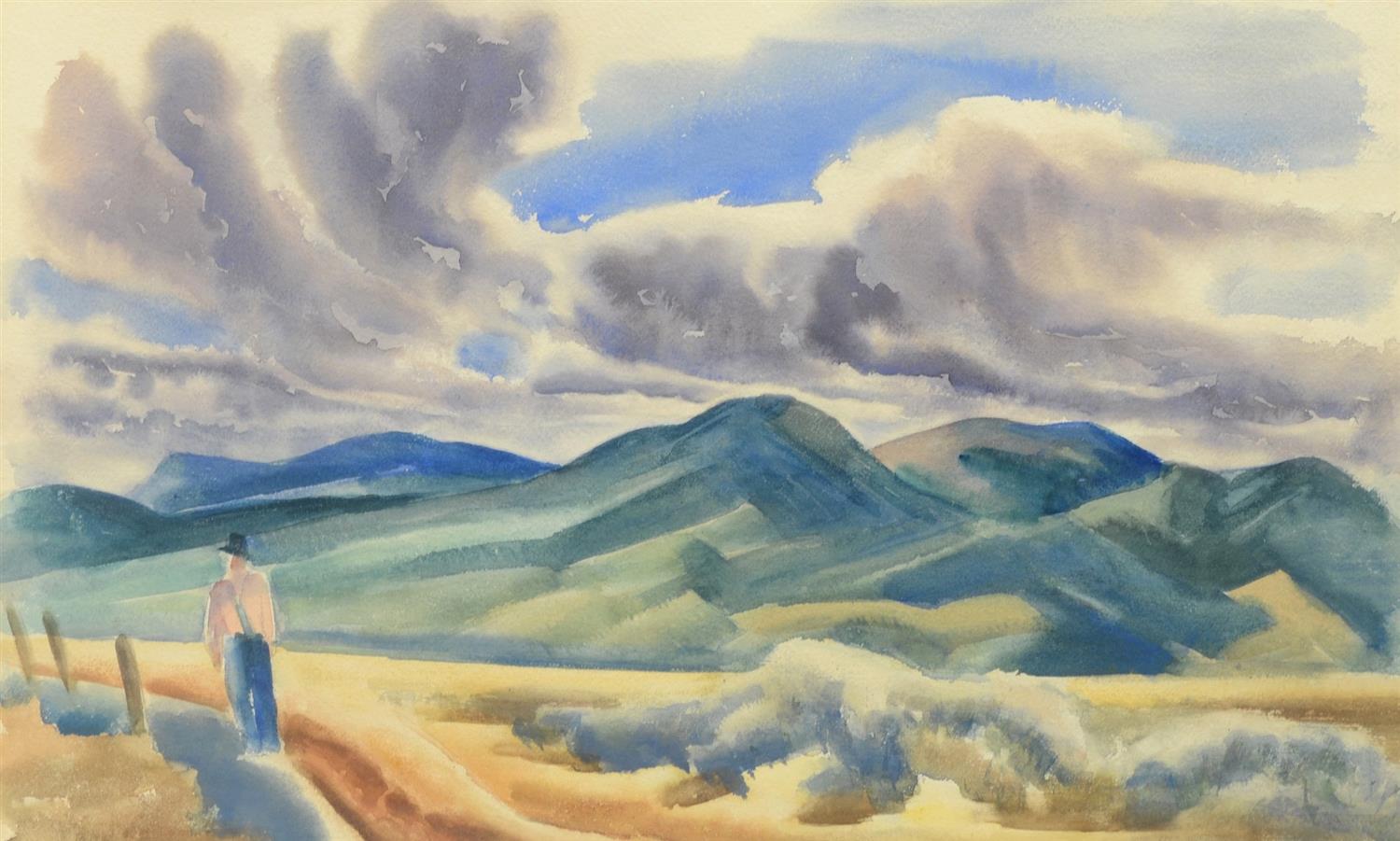 Appraisal: Howard Cook American - watercolor Western Landscape with Figure pencil