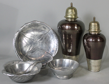 Appraisal: COLLECTION OF DECORATIVE ITEMS INCLUDING TWO HAMMERED BALUSTER VASES WITH