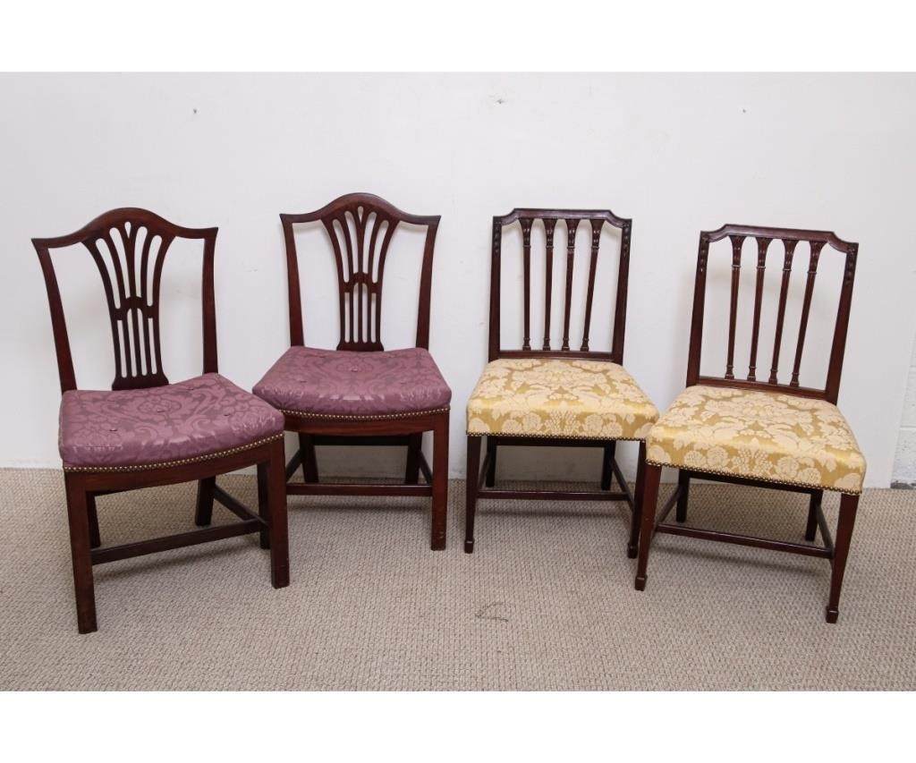 Appraisal: Pair of English Hepplewhite mahogany side chairs with lavender fabric