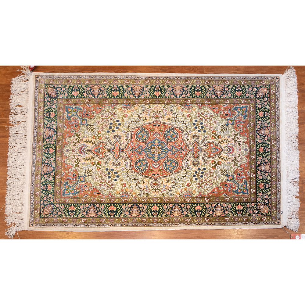 Appraisal: Silk Hereke Rug Turkey x Third quarter- th century hand-knotted