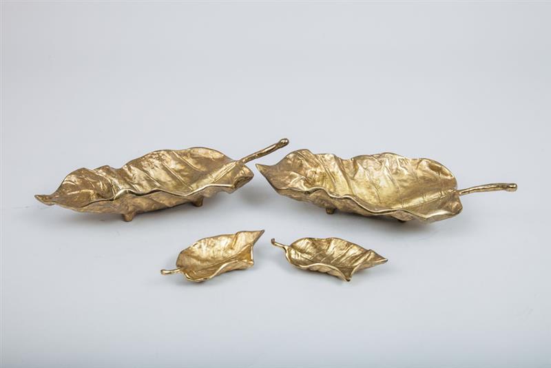 Appraisal: Group of Four Gilt-Metal Leaf-Form Dishes Two x x in