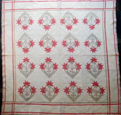 Appraisal: Pieced and appliqued cotton quilt mid- th century North Carolina