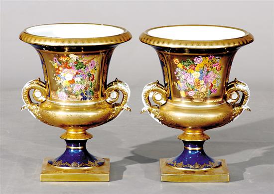 Appraisal: Pair Continental gilt and painted cachepots basin with flared rim