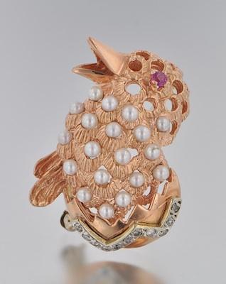 Appraisal: A Rose Gold Pearl and Diamond Chick Brooch k rose