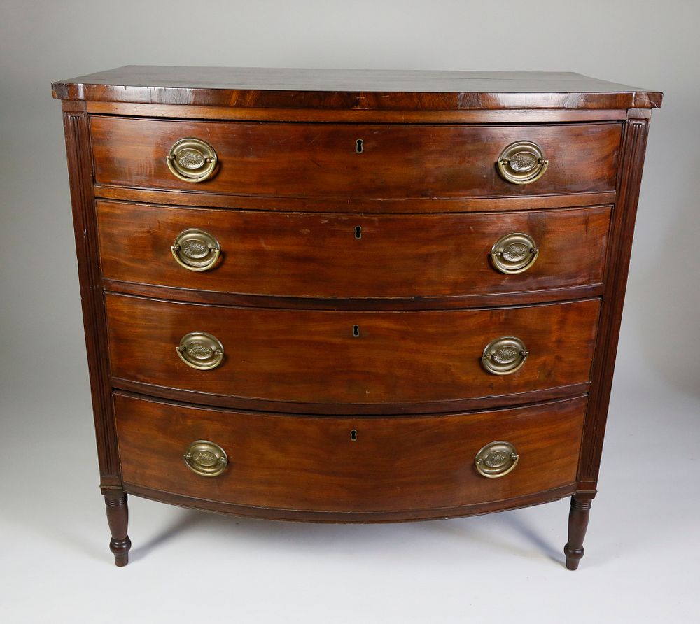 Appraisal: American Sheraton Mahogany Bow Front Chest of Drawers circa American