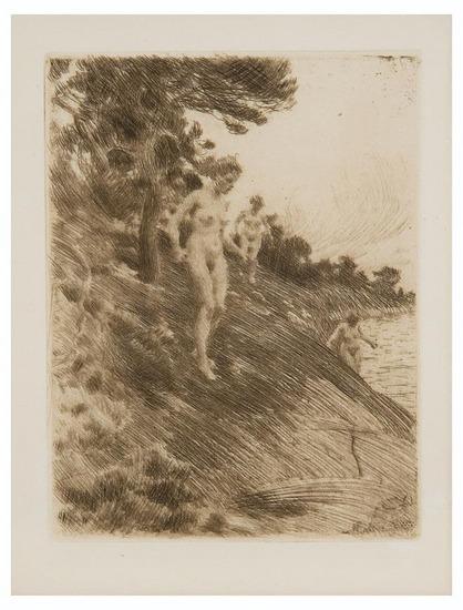 Appraisal: Anders Zorn - Frightened A print Etching On cream Umbria