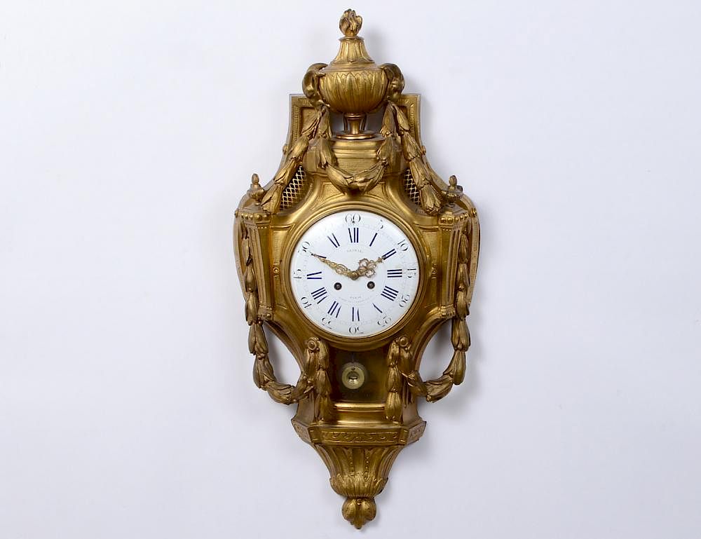 Appraisal: LOUIS XVI STYLE GILT BRONZE CARTEL CLOCK Late th Century