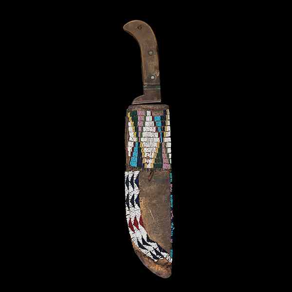 Appraisal: Cheyenne Beaded Hide Knife Sheath sinew-sewn and beaded using small