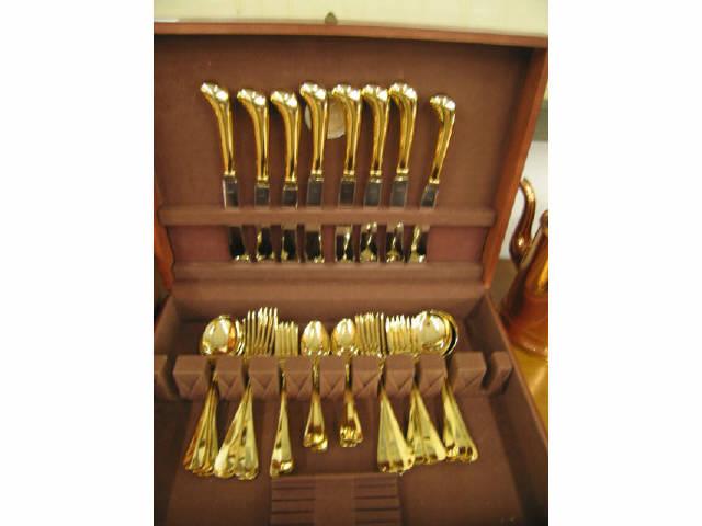 Appraisal: Pcs Golden Flatware Service for in chest unused