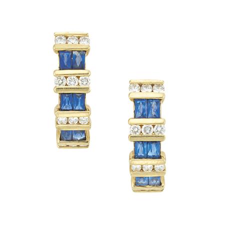 Appraisal: Pair of Gold Sapphire and Diamond Half-Hoop Earrings Estimate -