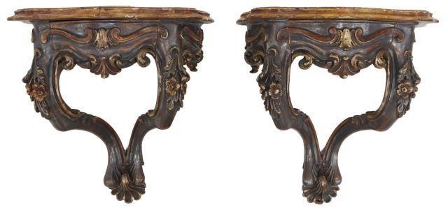 Appraisal: pair Italian Rococo style wall-mounted console tables wall brackets th