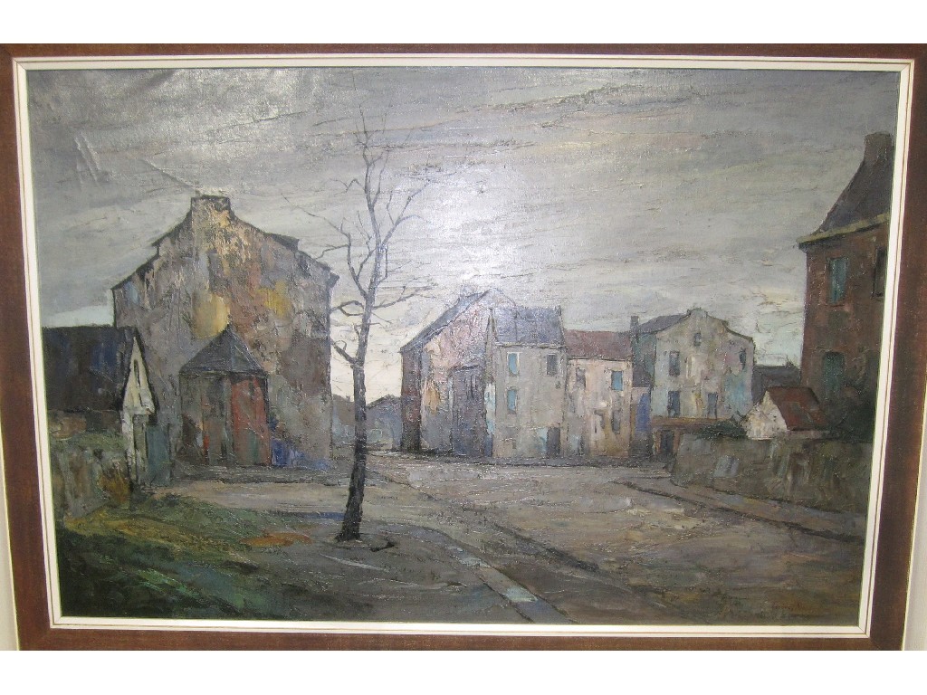 Appraisal: JACQUES MOODY Oil on canvas street scene signed