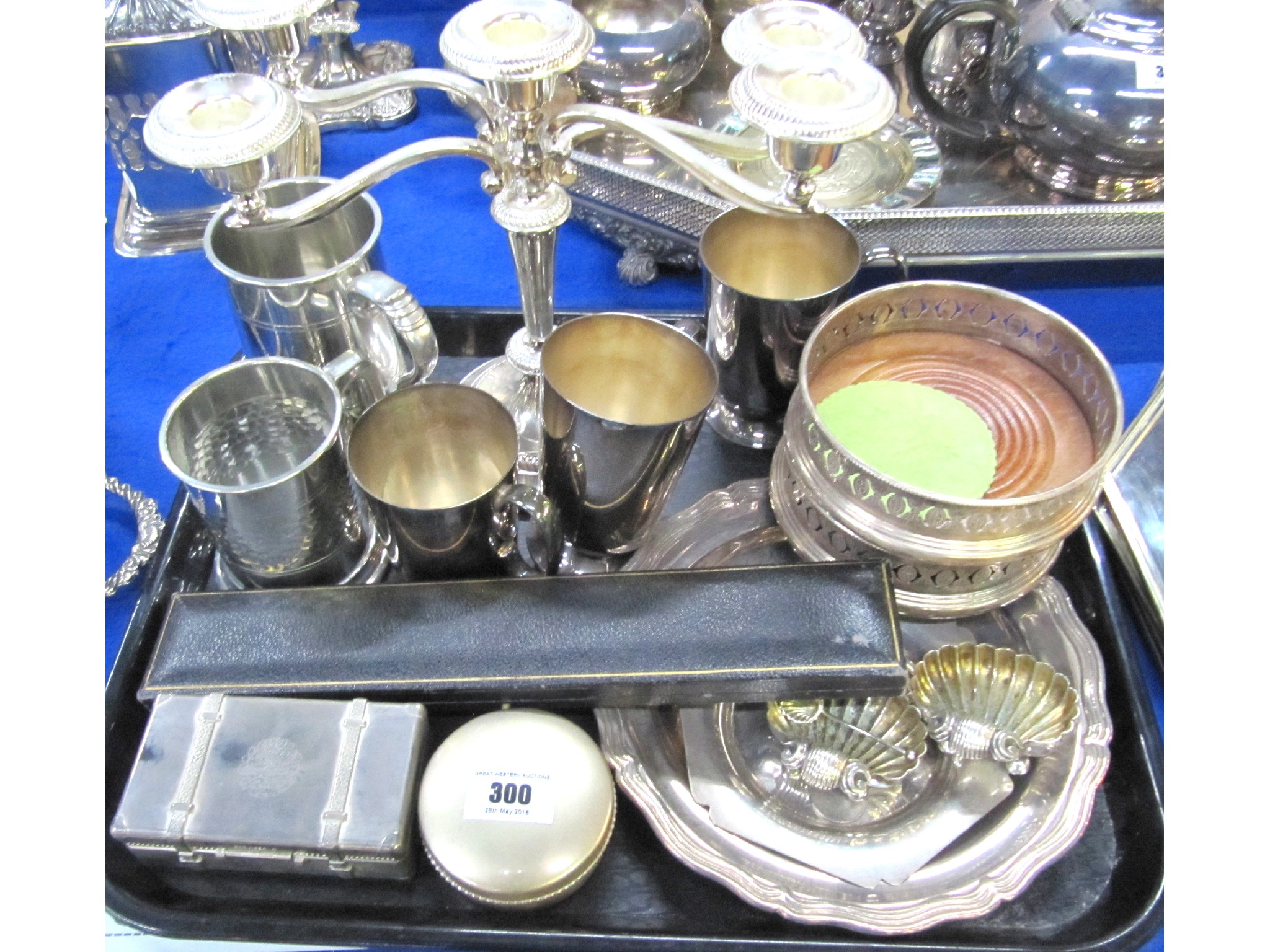 Appraisal: A tray lot of EP - wine coasters tankards salts