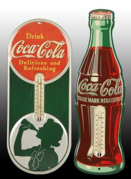 Appraisal: Lot of Coca-Cola Tin Thermometers Description Bottle - x Lady