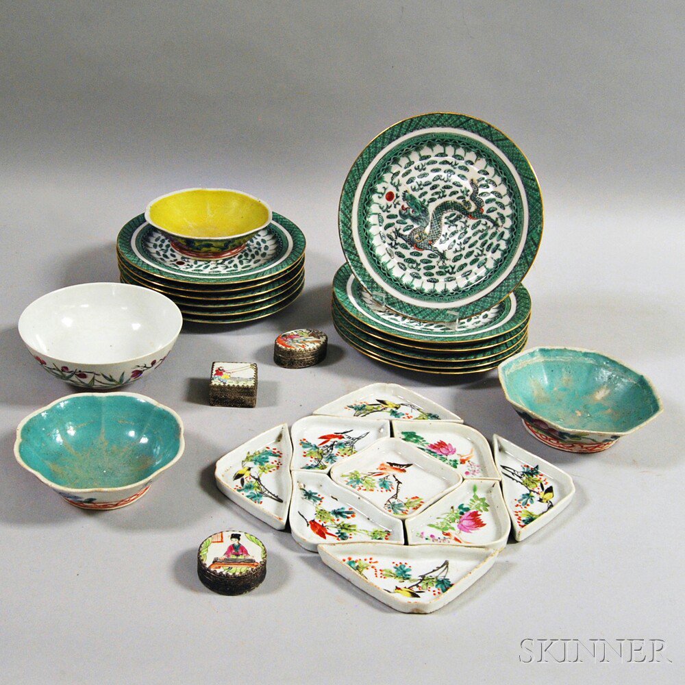 Appraisal: Twenty-eight Assorted Chinese Export Dishes and Boxes nine famille rose