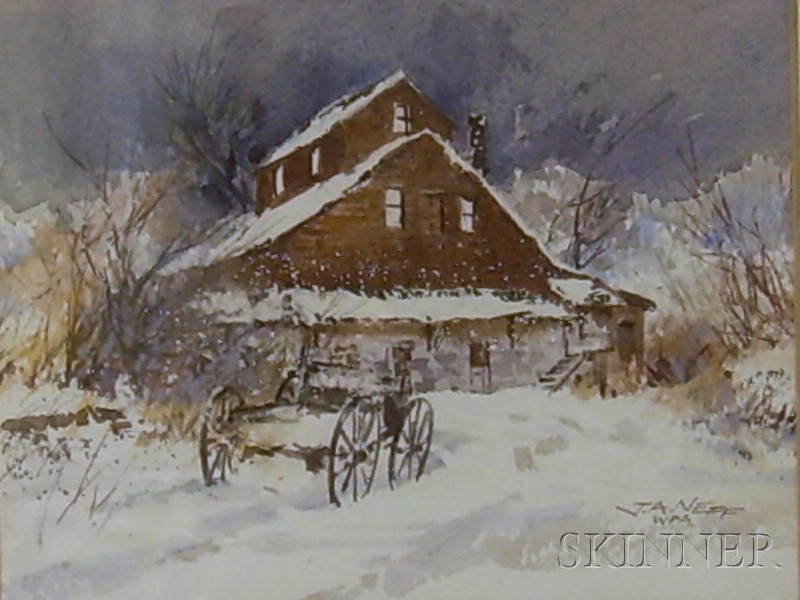 Appraisal: Framed Watercolor on Paper board Winter Mill by John A