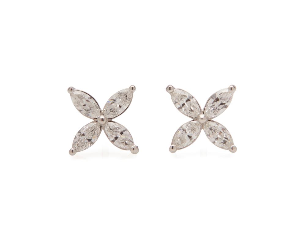 Appraisal: TIFFANY CO Platinum and Diamond 'Victoria' Earrings the floral-form earrings