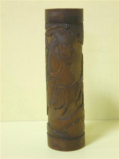 Appraisal: CHINESE BAMBOO SECTION VASE The large thick section carved as