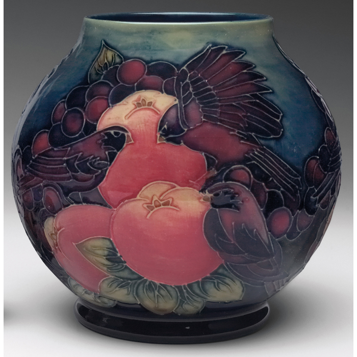 Appraisal: Unusual Moorcroft vase decorated with pomegranates and birds impressed marks