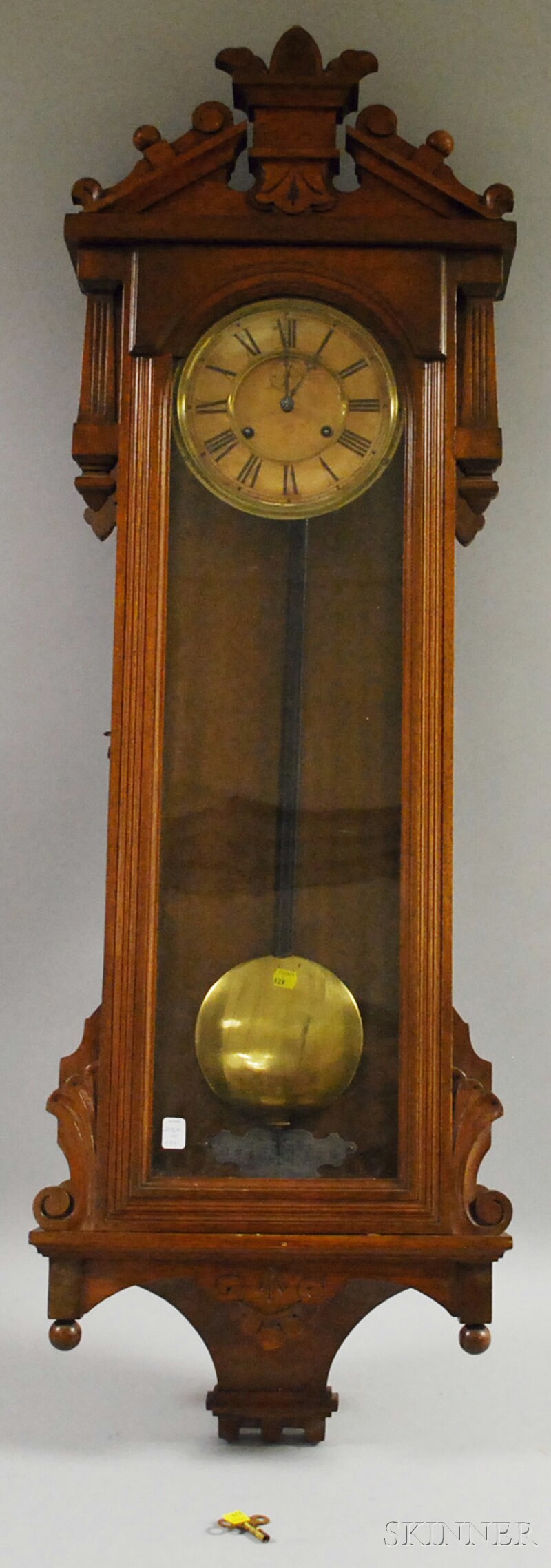 Appraisal: Ansonia Walnut Wall Clock with Roman dial and seconds bit