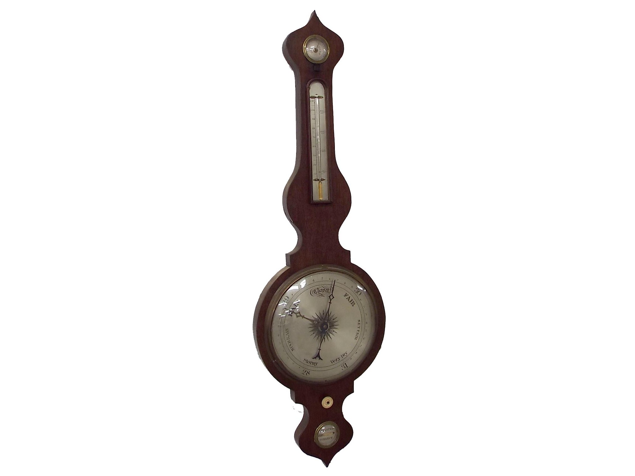 Appraisal: Oak onion top four glass banjo barometer with circular silvered