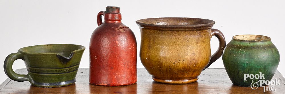 Appraisal: Four pieces of redware Four pieces of redware to include