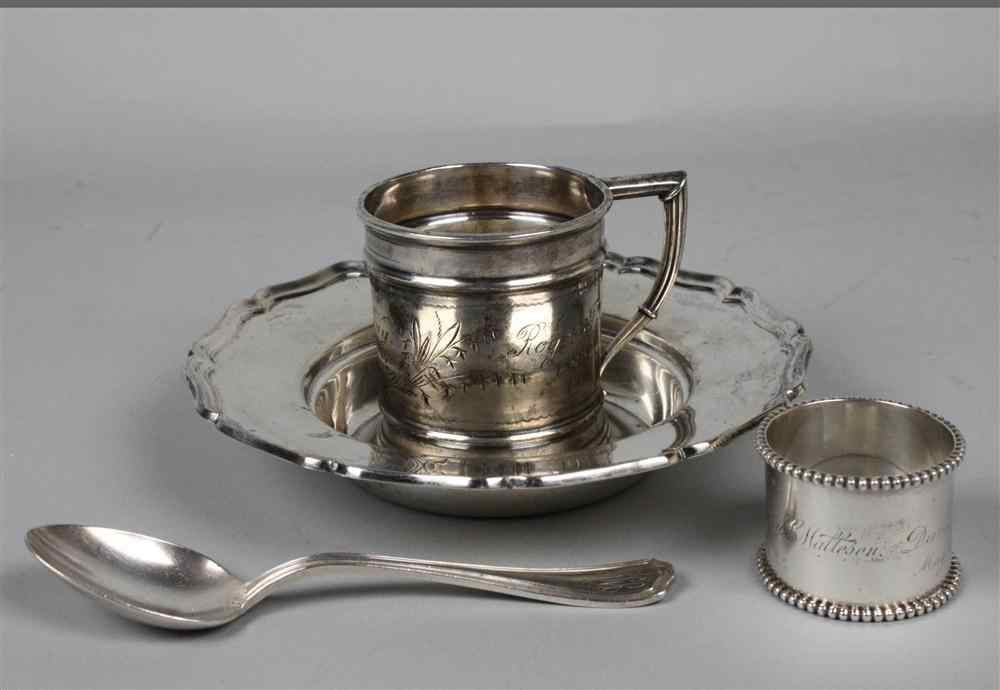 Appraisal: GROUP OF FOUR AMERICAN SILVER ITEMS including a baby mug