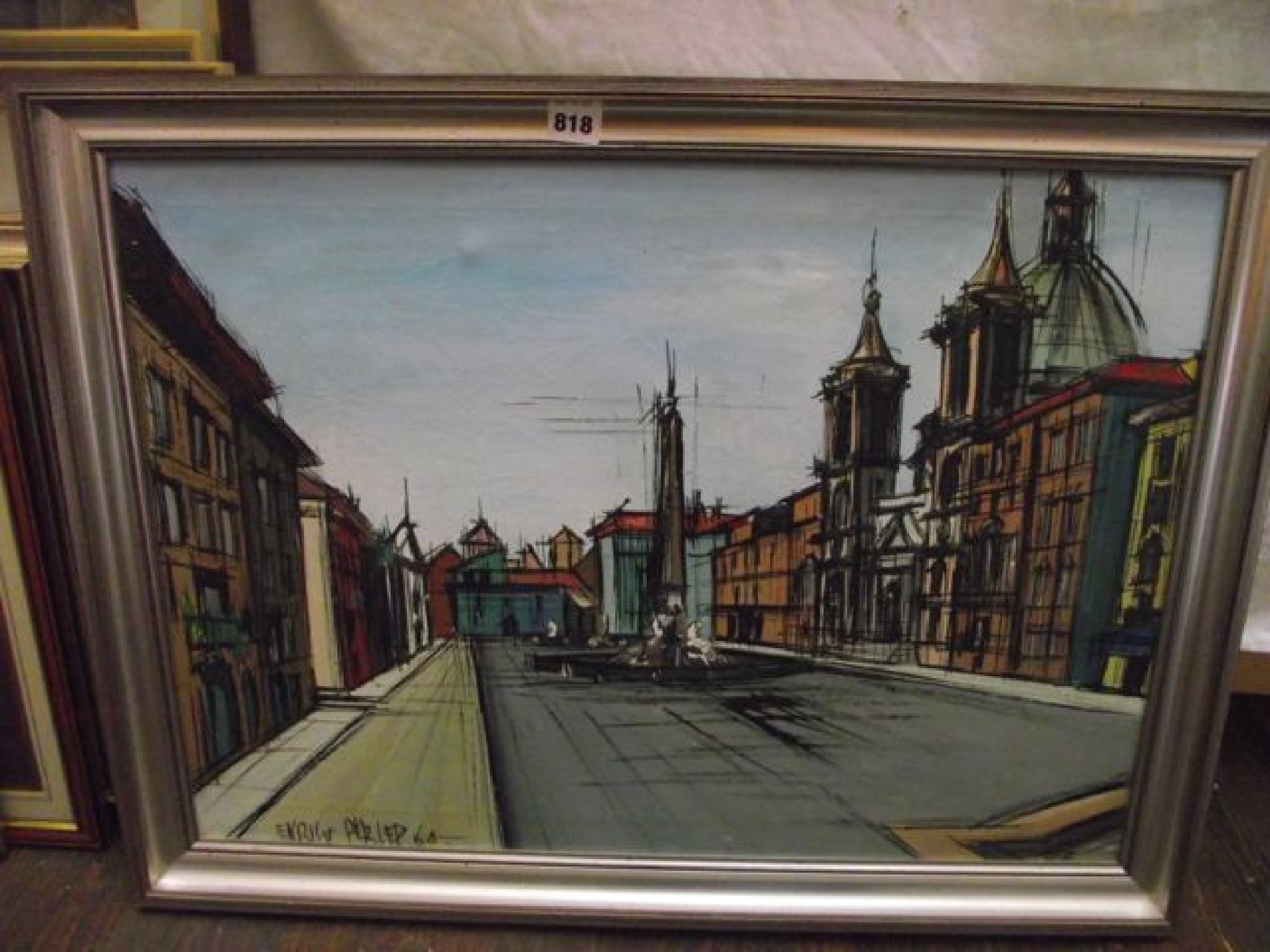 Appraisal: An oil painting on canvas of a city square with