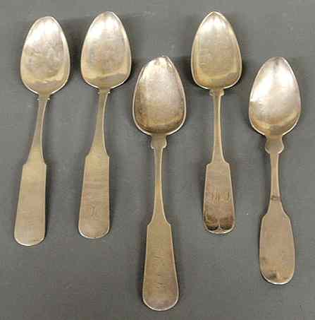 Appraisal: Five th c coin silver spoons- Freeman Philadelphia Amos Pangborn