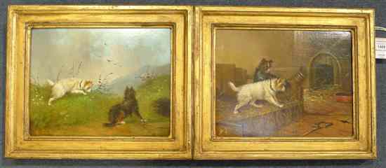 Appraisal: A Blake th C pair of oils on canvas Terriers