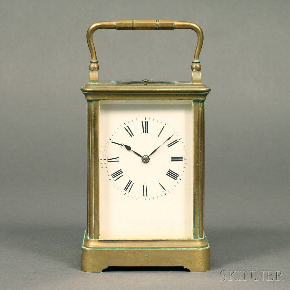 Appraisal: French Hour-repeating Carriage Clock Paris brass and beveled glass case