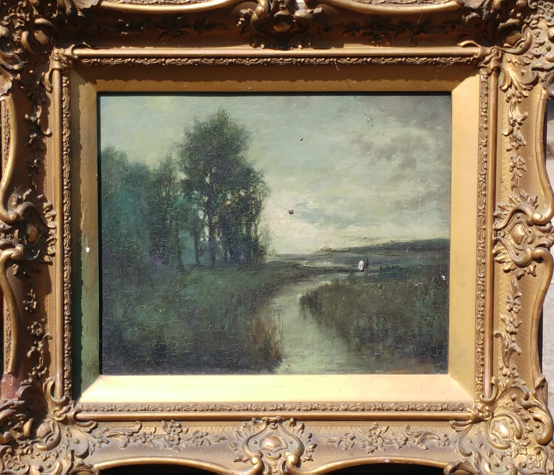 Appraisal: thC British School River landscape oil on canvas indistinctly signed