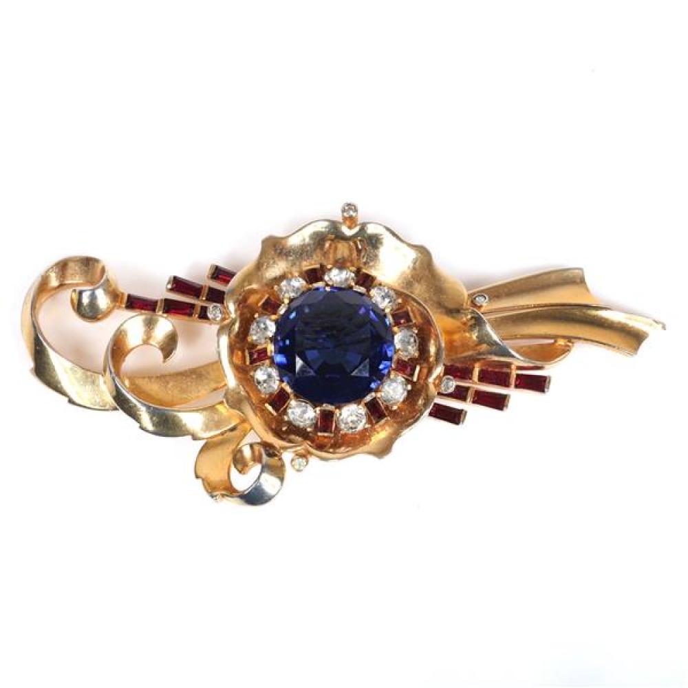 Appraisal: MAZER LARGE LAYERED RETRO SCROLLED FLORAL SPRAY PIN BROOCH WITH