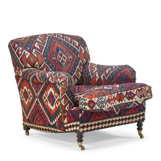 Appraisal: GEORGE SMITH KILIM UPHOLSTERED CHAIR Loose cushion on casters USA