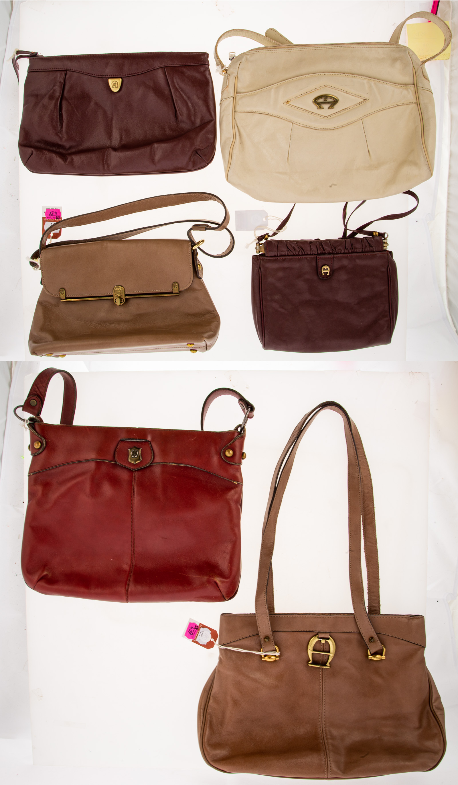 Appraisal: SIX VINTAGE ETIENNE AIGNER LEATHER HANDBAGS largest is in H