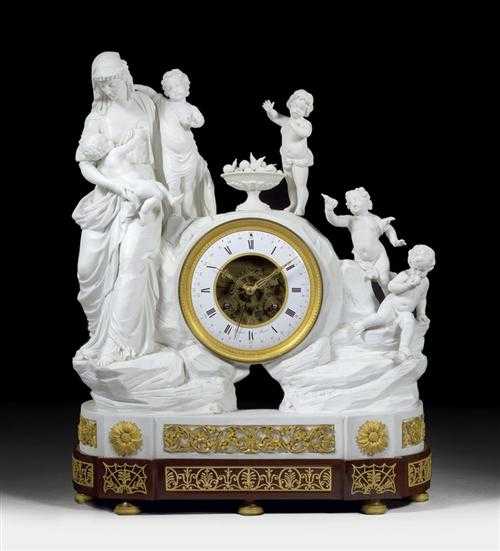 Appraisal: IMPORTANT BISCUIT CLOCK LA NOURICE EGYPTIENNE Directoire the dial signed