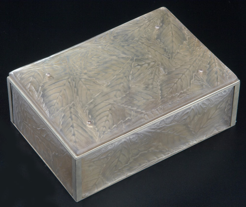 Appraisal: R LALIQUE Coffret Feuilles clear and frosted with grayish patina