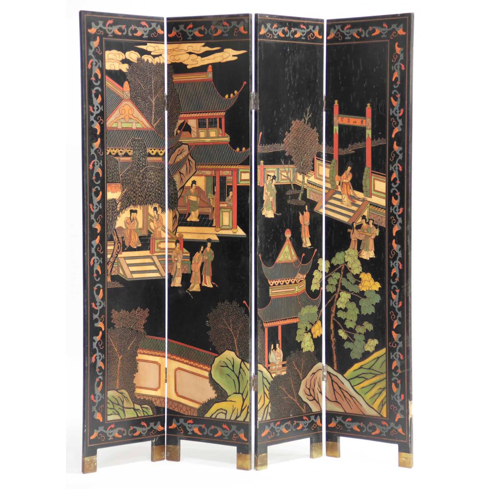 Appraisal: Chinese Coromandel Four Panel Screen mid th century with scenes