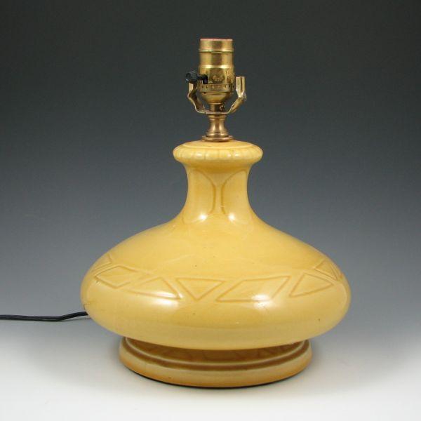 Appraisal: Pottery lamp base with gloss yellow glaze and Arts Crafts