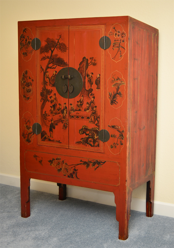 Appraisal: CHINESE RED LACQUER CHEST Red lacquer all over door front