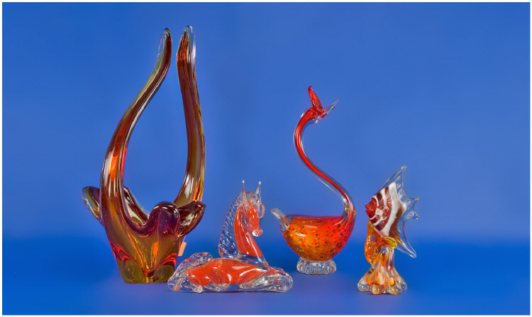 Appraisal: Four Murano Glass Figures and Basket All from the 's