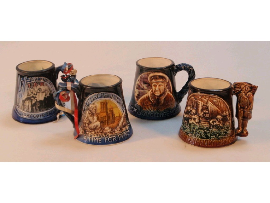 Appraisal: Four Great Yarmouth pottery commemorative tankards Lifeboat Coxn George Mobbs