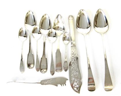 Appraisal: Small group of early sterling silver flatwareIncluding pair of stuffing