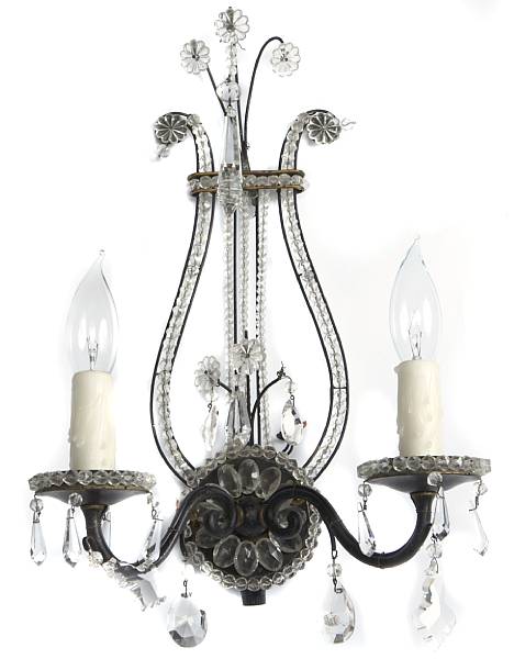 Appraisal: A Neoclassical style cut glass and metal two light bras