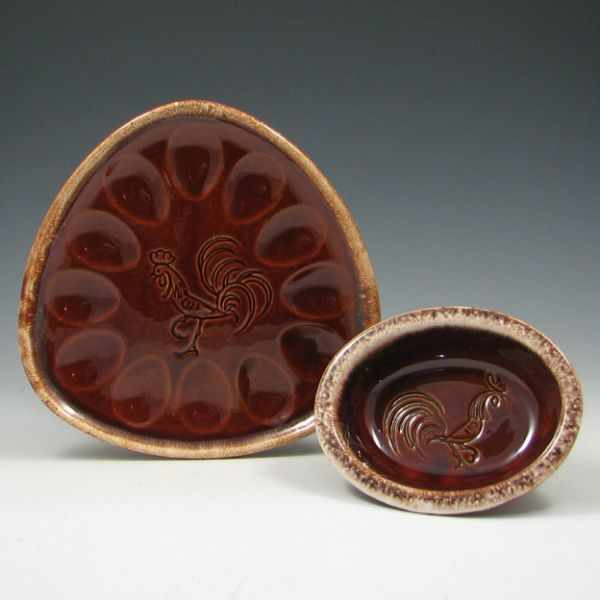 Appraisal: Hull Mirror Brown Deviled Egg Platter and Chicken Platter marked